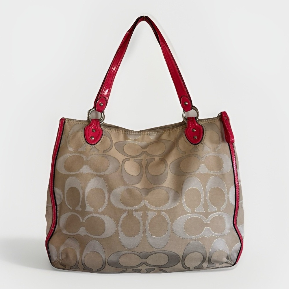 Coach‎ Poppy Hallie Signature Metallic Outline East West Bag Tote